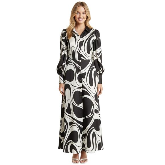 Love By Design Rebel Black White Twill Maxi Dress Button Front NWT Size Medium - Picture 1 of 8